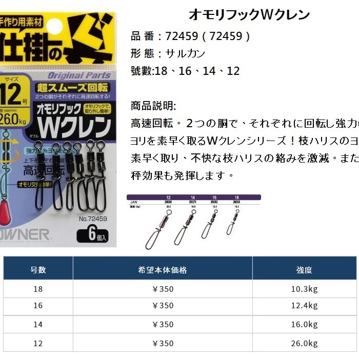 (紅海釣具企業社)《OWNER》 オモリフツク 強力旋轉丁字轉環 ￥380 強力 旋轉 丁字轉環 轉環-細節圖3