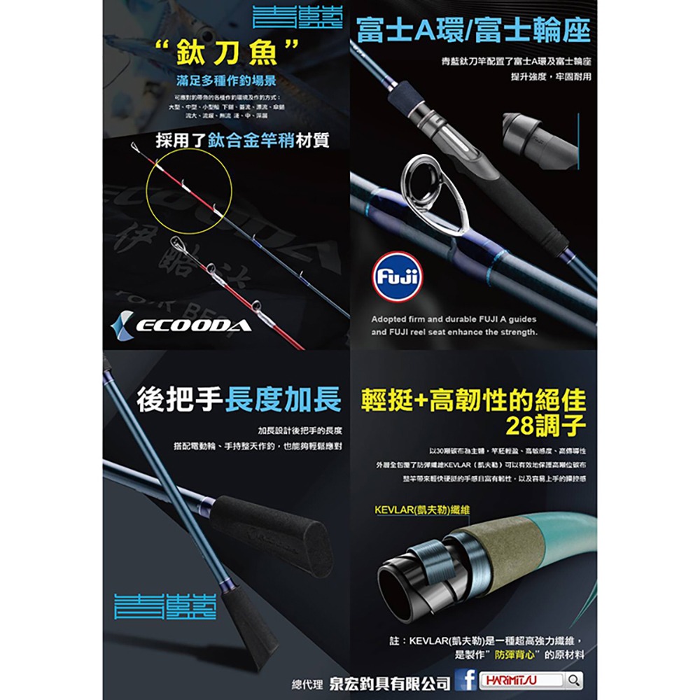 中壢鴻海釣具【ECOODA】青藍-鈦刀魚 鈦合金尾 C-63M 槍柄 天亞竿 TENYA-細節圖4