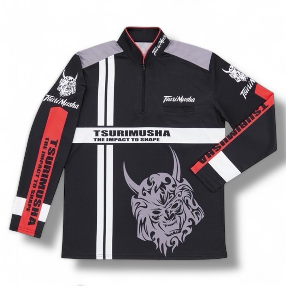 中壢鴻海釣具【TSuriMusha】釣武者 黑色吸水速乾抗UV Musha(鬼頭) 釣魚長袖 釣魚衣 (23年款)-細節圖2