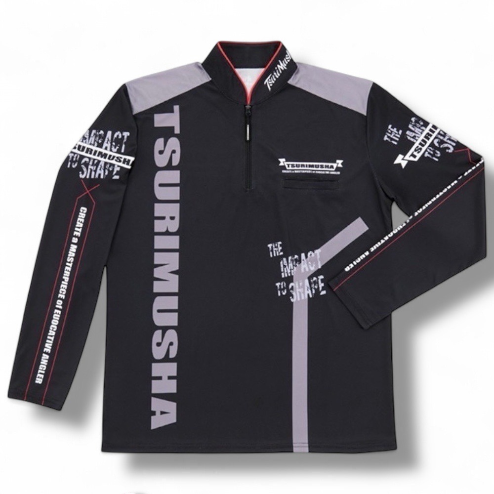 紅海釣具企業社【TSuriMusha】 釣武者 黑色吸水速乾半拉鍊長袖襯衫 (23年款)-細節圖2