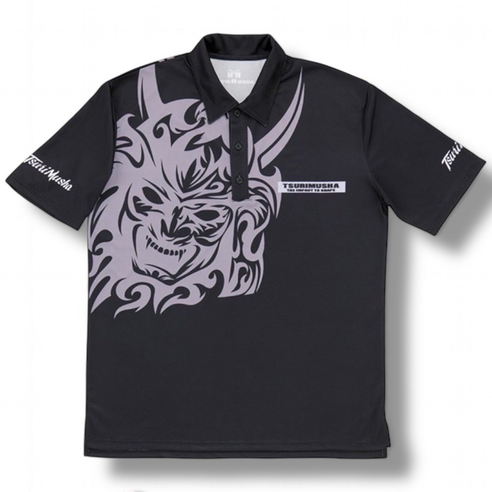 中壢鴻海釣具【TSuriMusha】釣武者 黑色吸水速乾抗UV Musha(鬼頭) 短袖Polo衫-細節圖2