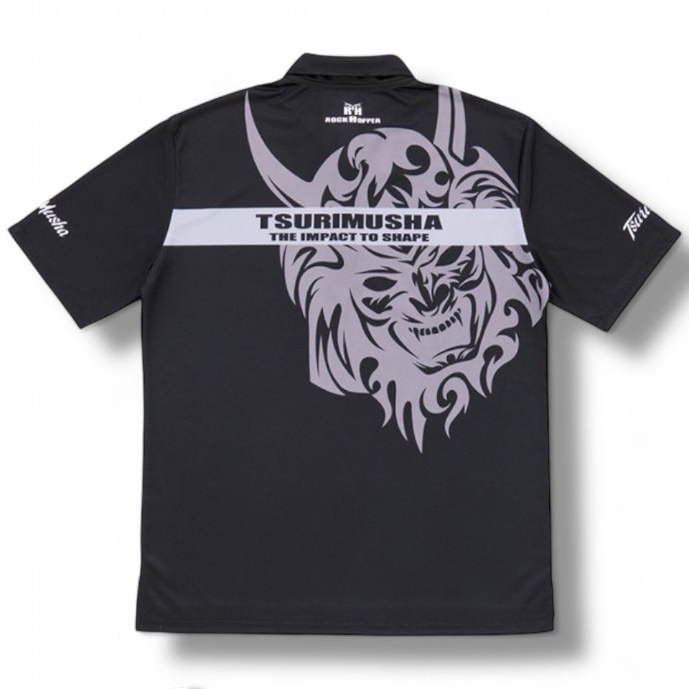 中壢鴻海釣具【TSuriMusha】釣武者 黑色吸水速乾抗UV Musha(鬼頭) 短袖Polo衫-細節圖3