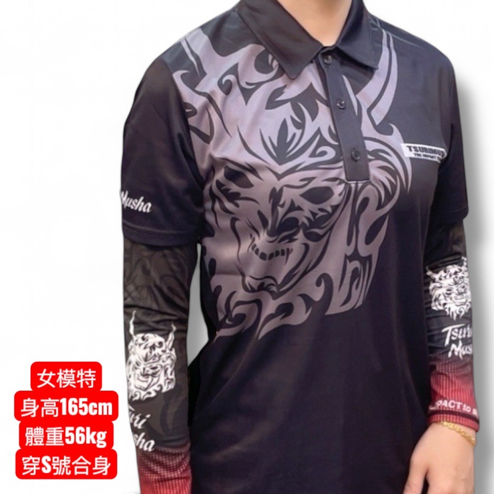 中壢鴻海釣具【TSuriMusha】釣武者 黑色吸水速乾抗UV Musha(鬼頭) 短袖Polo衫-細節圖4