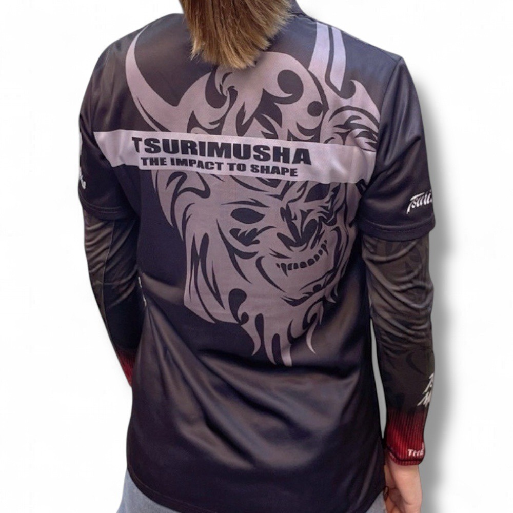 中壢鴻海釣具【TSuriMusha】釣武者 黑色吸水速乾抗UV Musha(鬼頭) 短袖Polo衫-細節圖5