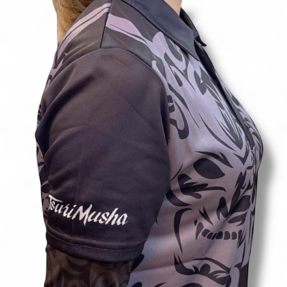 中壢鴻海釣具【TSuriMusha】釣武者 黑色吸水速乾抗UV Musha(鬼頭) 短袖Polo衫-細節圖6