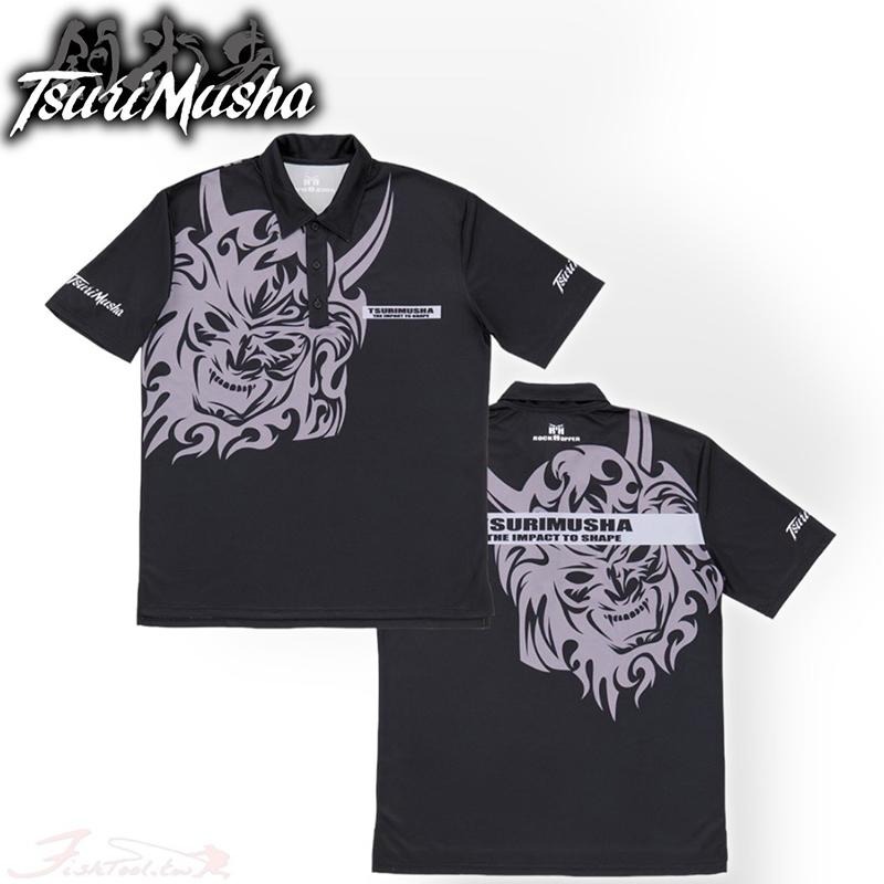 鴻海釣具企業社 TSuriMusha  釣武者 黑色吸水速乾抗UV Musha(鬼頭) Polo 衫-細節圖2