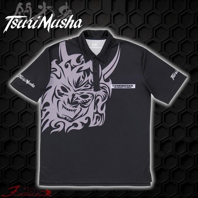 鴻海釣具企業社 TSuriMusha  釣武者 黑色吸水速乾抗UV Musha(鬼頭) Polo 衫-細節圖8