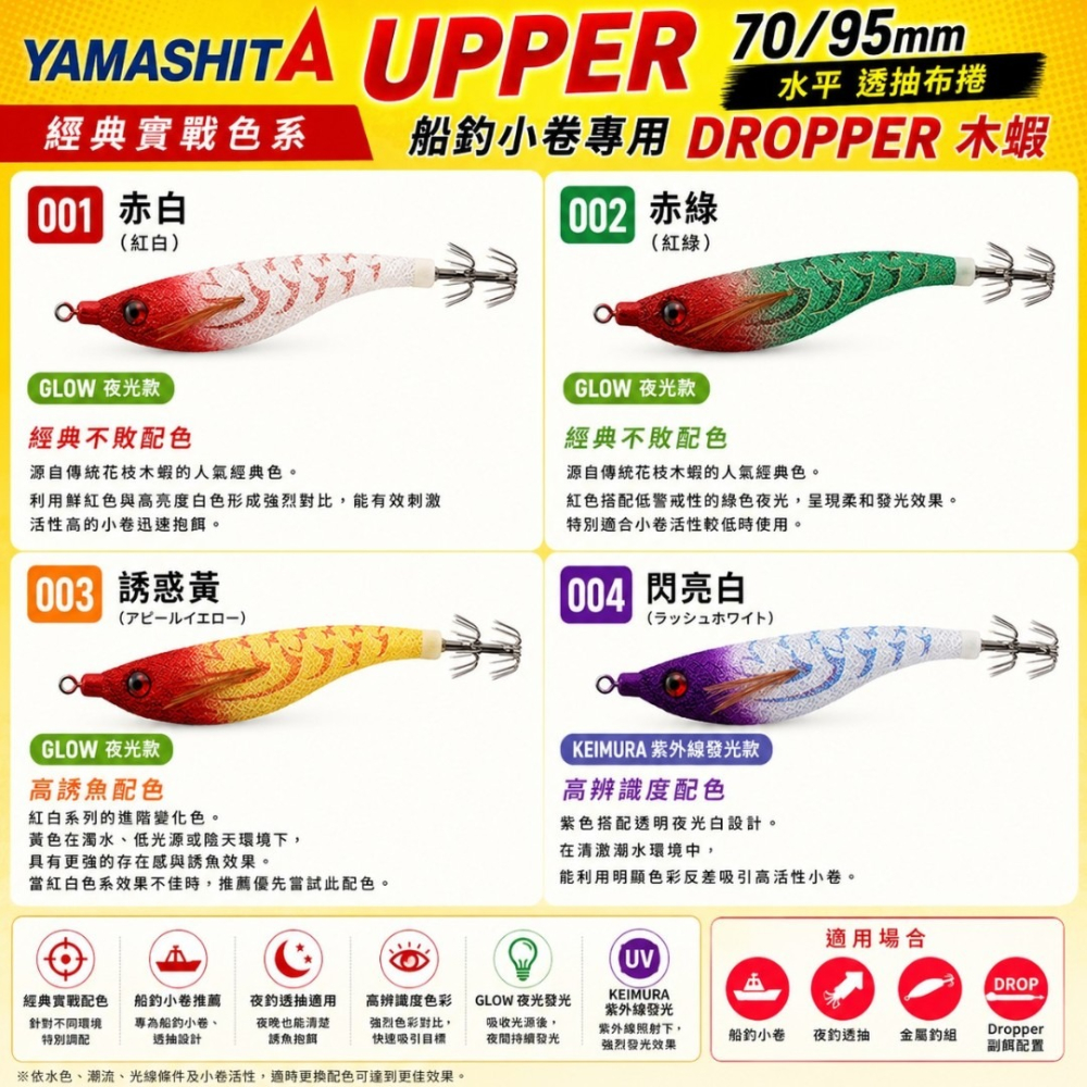 紅海釣具企業社【YAMASHITA】UPPER  70/95mm 水平蝦 透抽布捲 手持透抽布捲-細節圖5