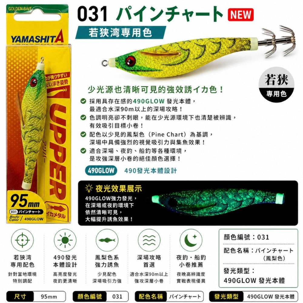 紅海釣具企業社【YAMASHITA】UPPER  70/95mm 水平蝦 透抽布捲 手持透抽布捲-規格圖8