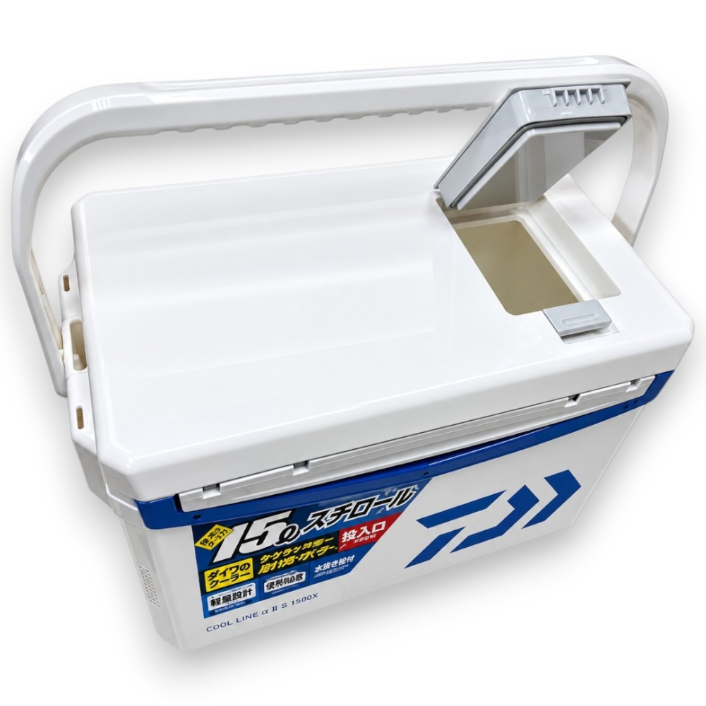 中壢紅海釣具 【DAIWA】COOL LINE α III S1500X 15L 藍白釣魚冰箱 有投入口 日本製 保冷箱-細節圖3