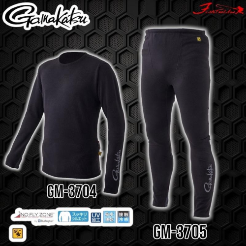 鴻海釣具企業社《gamakatsu》GM-3704 黑色長袖涼感內搭衣 GM-3705 黑色涼感內搭褲 23年款