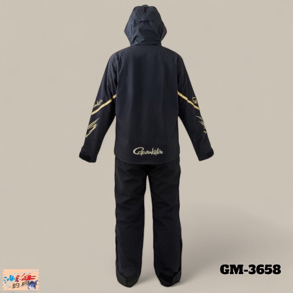 中壢鴻海釣具【gamakatsu】GM-3658 黑色釣魚套裝 雨衣 防水套裝-細節圖3