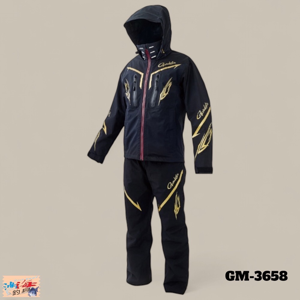 中壢鴻海釣具【gamakatsu】GM-3658 黑色釣魚套裝 雨衣 防水套裝-規格圖8