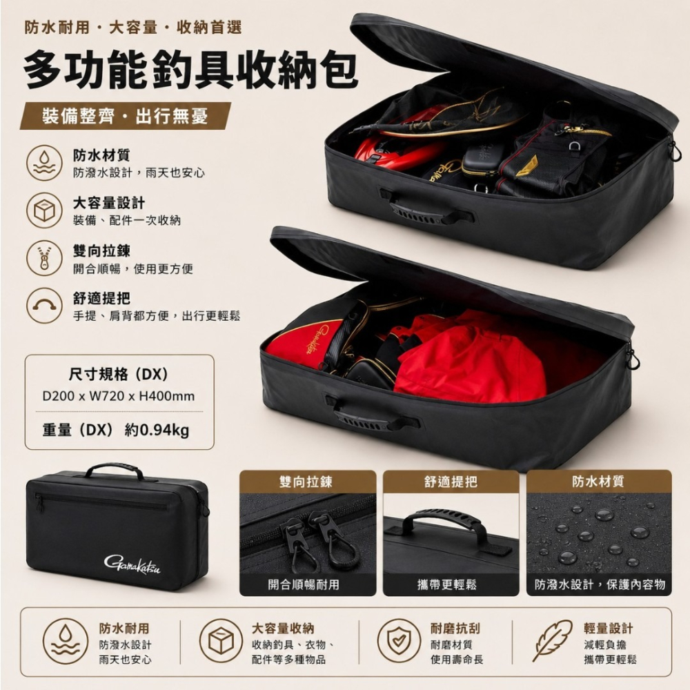 中壢紅海釣具【gamakatsu】GM-2584 多功能收納袋 衣物收納袋 釣具收納袋 防潑水 大容量 磯釣 船釣 海釣-細節圖3