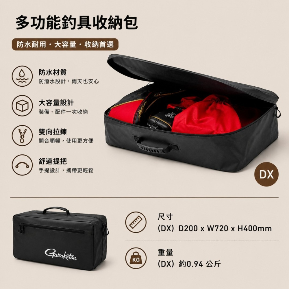 中壢紅海釣具【gamakatsu】GM-2584 多功能收納袋 衣物收納袋 釣具收納袋 防潑水 大容量 磯釣 船釣 海釣-細節圖7
