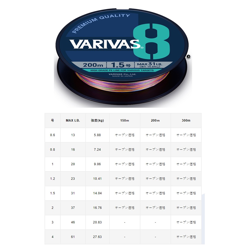 中壢鴻海釣具《VARIVAS》日本製 8股PE線 高強度 高耐久性 高感度 8×PE線 150M 船釣 路亞 海釣場-細節圖11