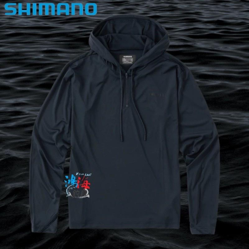 中壢鴻海釣具《SHIMANO》22 SH-001V 深藍色釣魚連帽衫