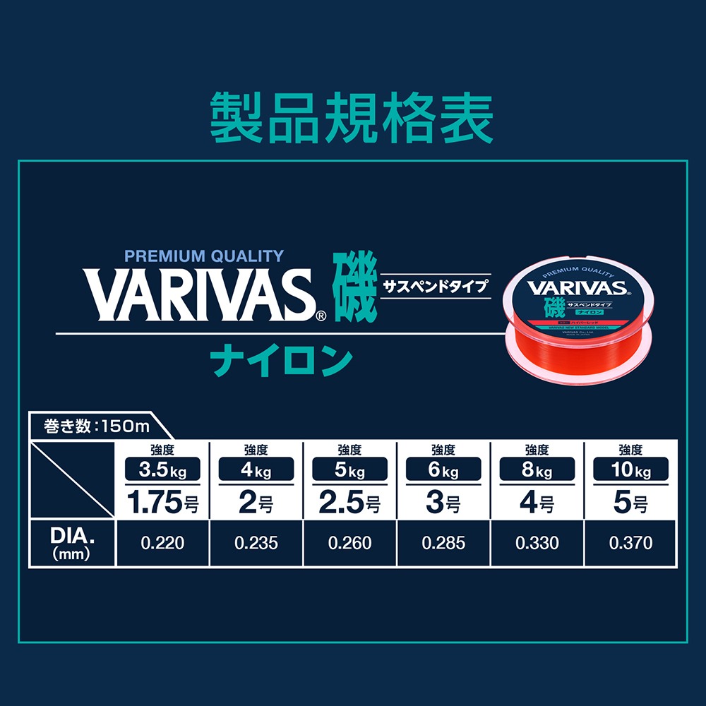 中壢鴻海釣具【VARIVAS】VARIVAS磯 PREMIUM QUALITY 磯釣母線 橘色/綠色 150M-細節圖4
