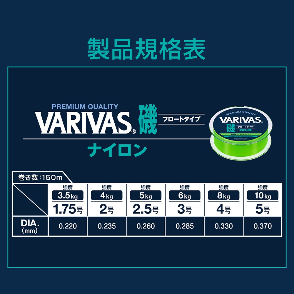 中壢鴻海釣具【VARIVAS】VARIVAS磯 PREMIUM QUALITY 磯釣母線 橘色/綠色 150M-細節圖7