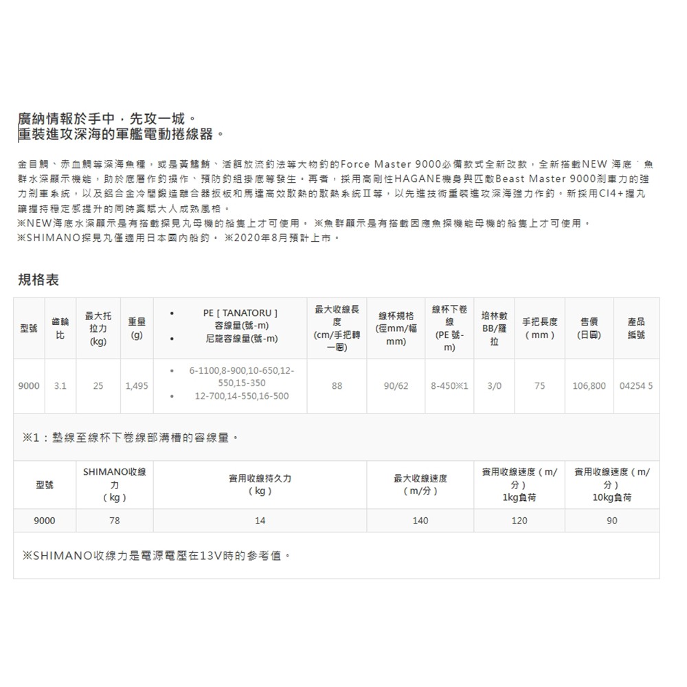 中壢鴻海釣具【SHIMANO】 FORCE MASTER 9000 電動捲線器 (20年款)-細節圖8