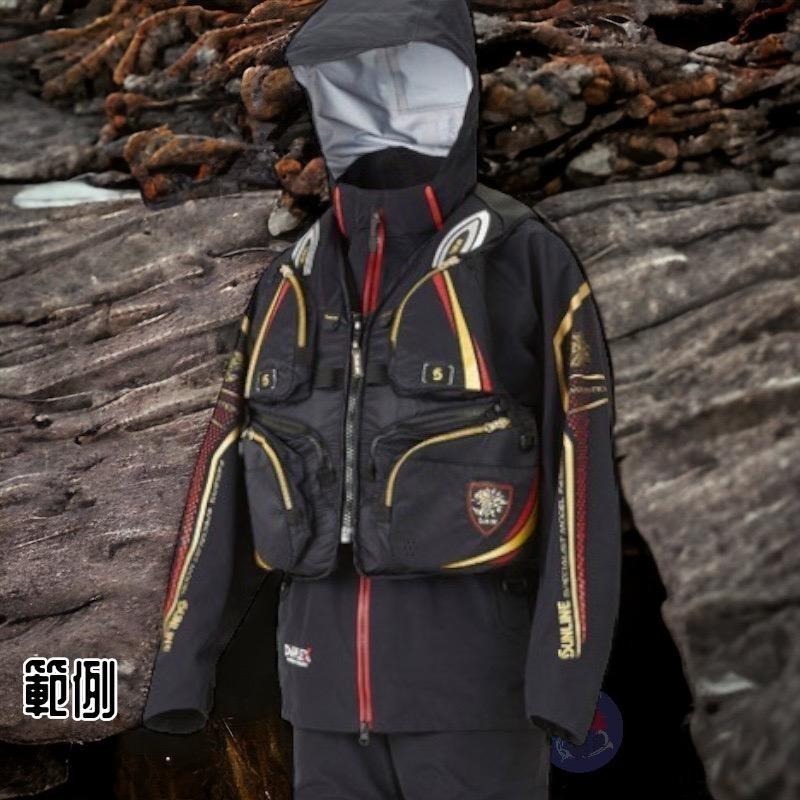 紅海釣具企業社《SUNLINE》22 SUW-22301 黑色頂級雨衣套裝 SUL-240 黑金色救生衣-細節圖4