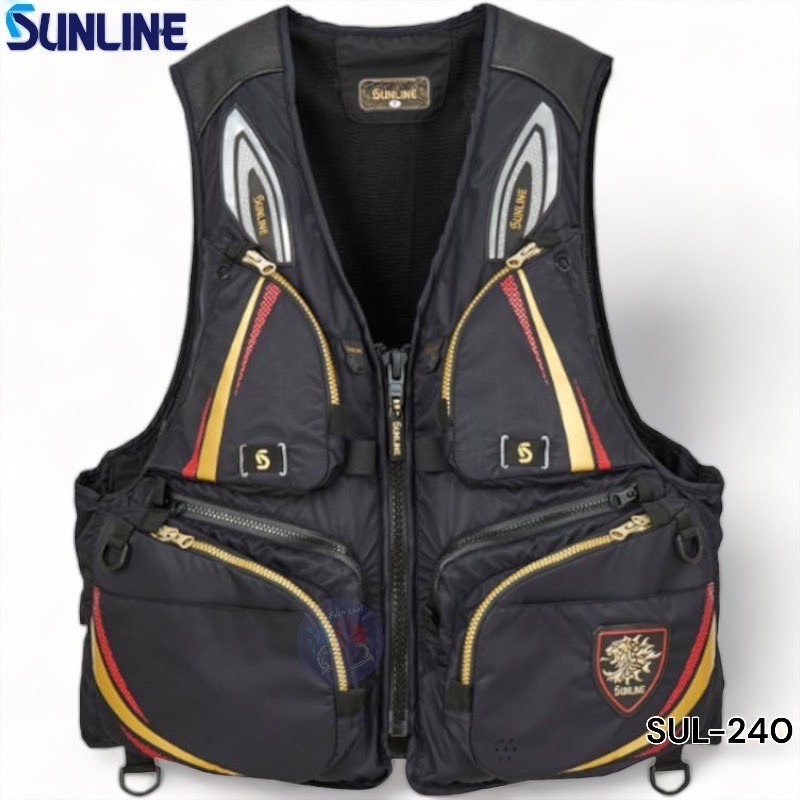 中壢紅海釣具【SUNLINE】SUW-25901黑色防水釣魚套裝 (25年秋冬款) SUL-240 黑金色救生衣-規格圖2