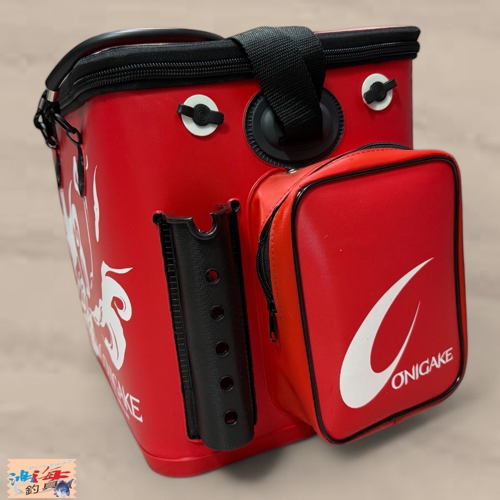 紅海釣具企業社【ONIGAKE】YC131G 限量紅色活魚桶#45CM YC121G 限量紅色誘餌桶#40CM 誘餌袋-細節圖4
