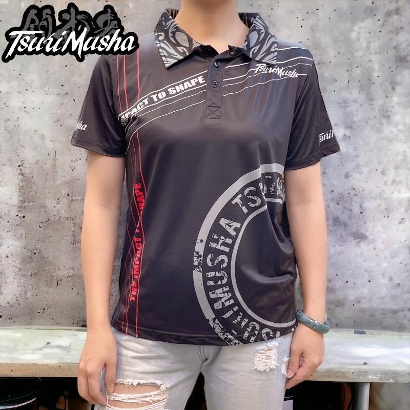 紅海釣具企業社《TSuriMusha》 釣武者 Impact Line 黑色Polo衫 冰絲涼感 連帽短袖衫-細節圖2