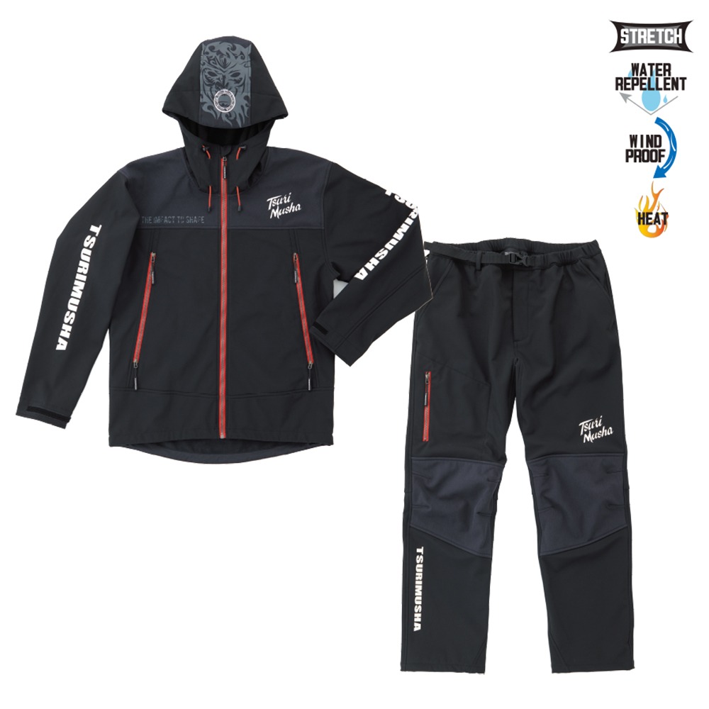 中壢紅海釣具【TSuriMusha】釣武者 TM Ver 3D彈力防風保暖黑色釣魚套裝-規格圖9