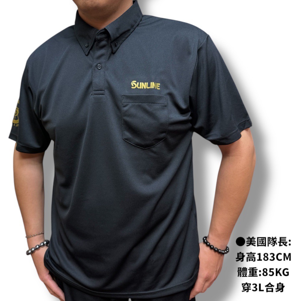 紅海釣具企業社【SUNLINE】SUW-15504DP 黑色×金色短袖Polo 衫 (25年春夏款)-細節圖3