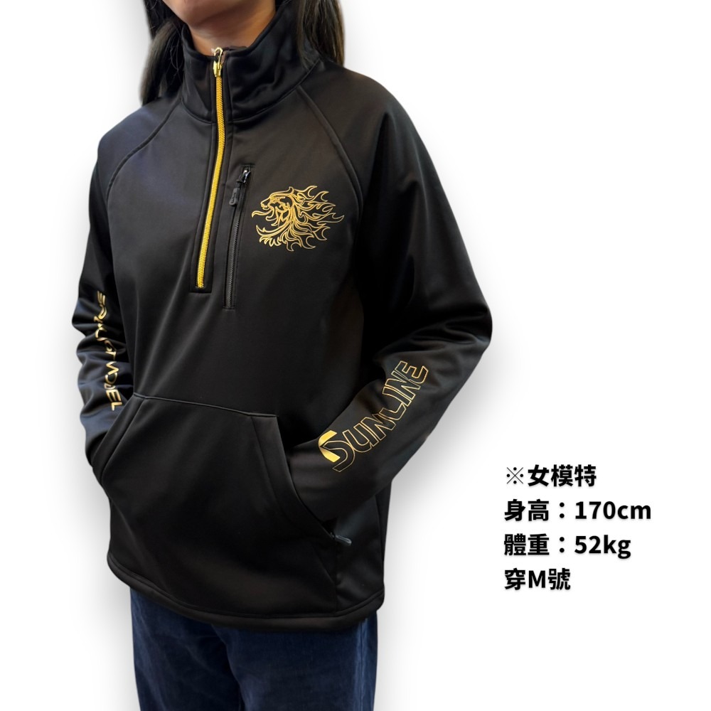 中壢紅海釣具【SUNLINE】 SUW-02502 黑色獅頭半拉鍊刷毛長袖上衣 (25年秋冬款)-細節圖5