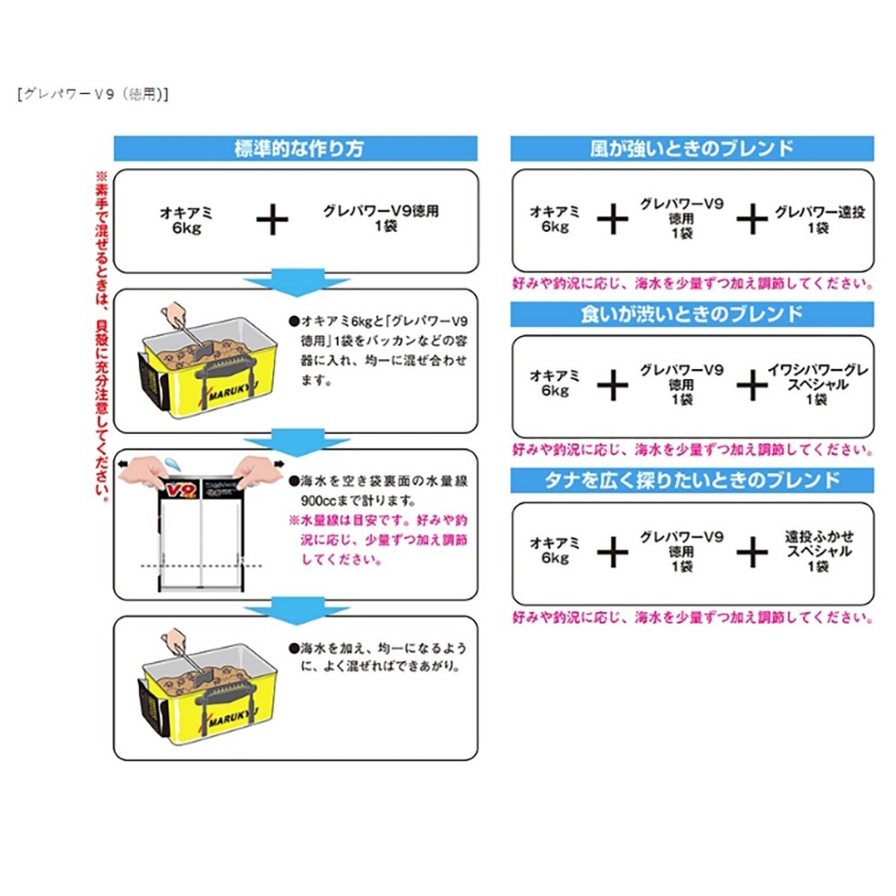 中壢紅海釣具【MARUKYU】黑白毛V9-グレパワー磯釣誘餌粉 標準包裝1.7公斤 德用包裝3公斤 誘魚 集魚 A撒粉-細節圖7