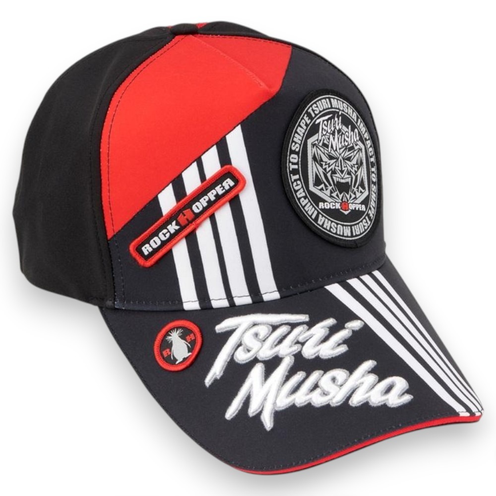 中壢紅海釣具【TSuriMusha】釣武者 C026 ワッペンキャッ黑色×紅色鬼頭釣魚帽 (25年款)-細節圖2