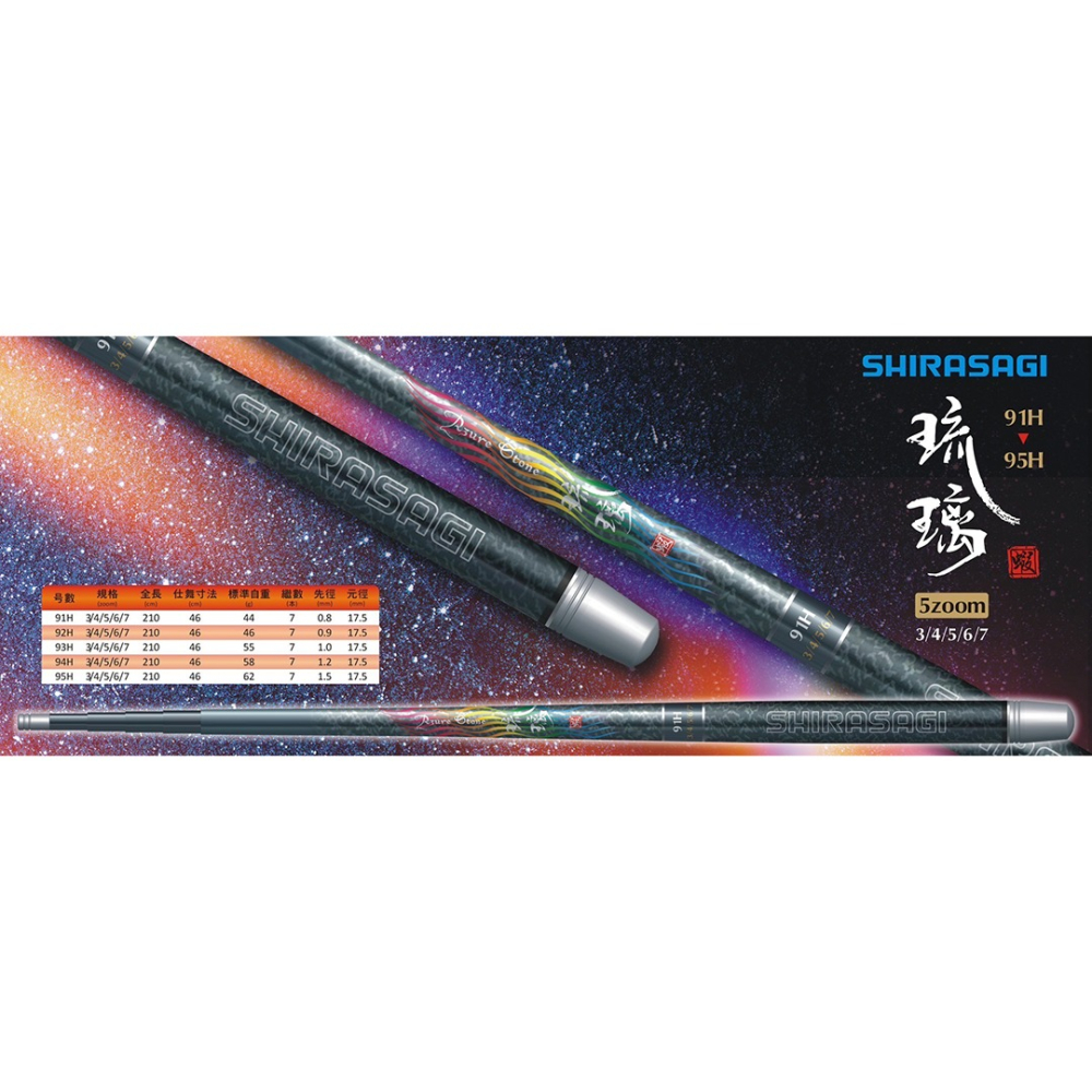 中壢紅海釣具【SHIRASAGI】 琉璃 5ZOOM 系列釣蝦竿｜91H～95H-細節圖8