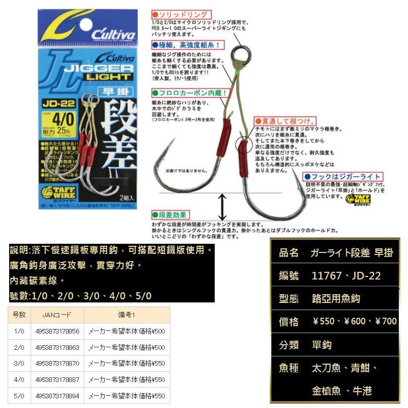 紅海釣具企業社《OWNER》JD-22 段差 早掛 鐵板路亞鉤 綁好鐵板鉤 小搞搞 落下 船釣 魚鉤-細節圖3