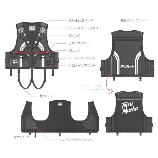 鴻海釣具企業社《TSuriMusha 》釣武者 505015 黑白色救生衣#F-細節圖2