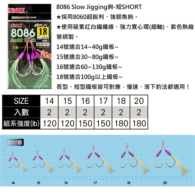 中壢紅海釣具【SAME】SLOW JIGGING 8086鐵板副鉤(短鉤) 路亞鉤 鐵板鉤 魚鉤 釣魚鉤 鐵板鈎-細節圖8