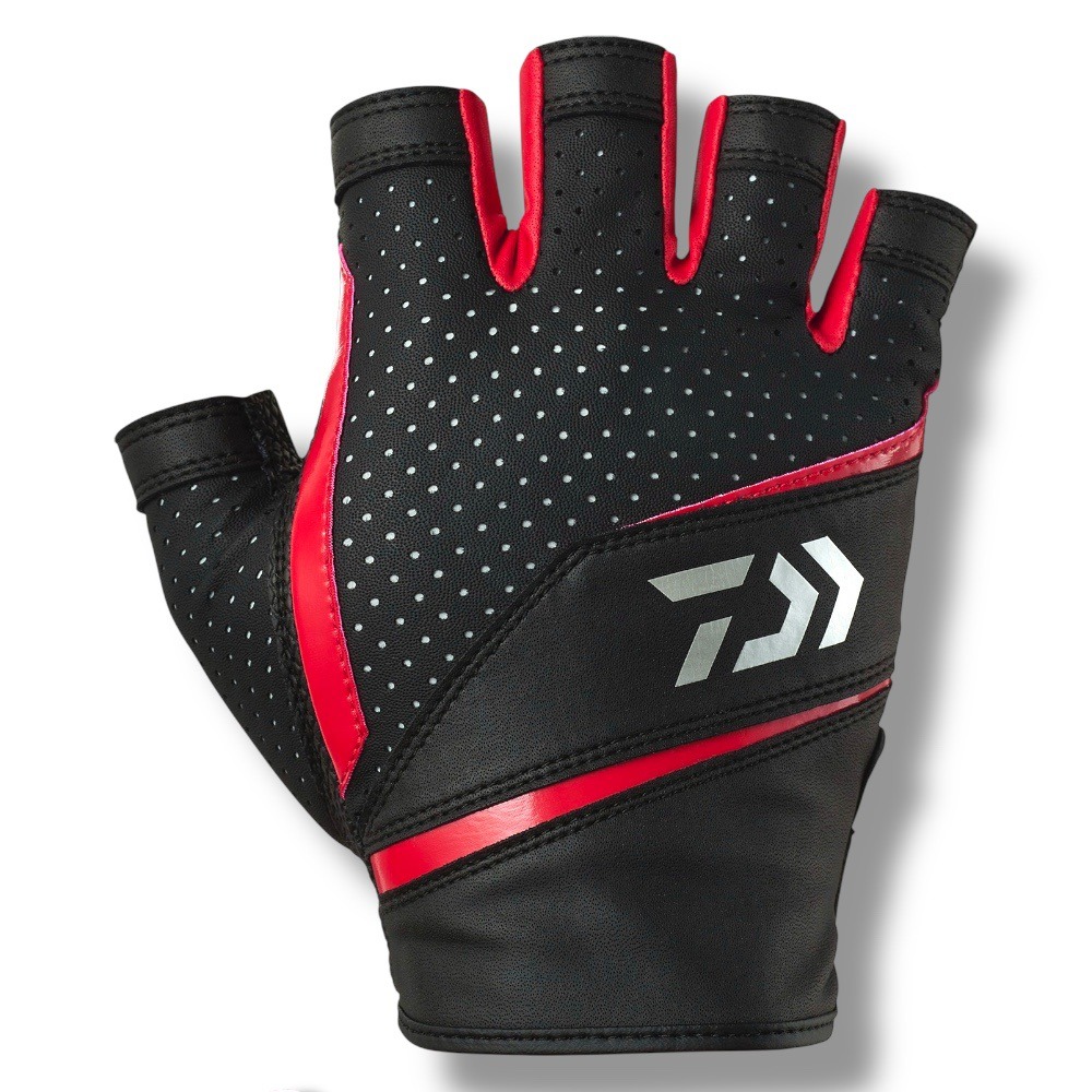 紅海釣具企業社【DAIWA】 DG-2325 黑色/紅色 仿皮露五指手套 [25年款] 釣魚手套-細節圖3