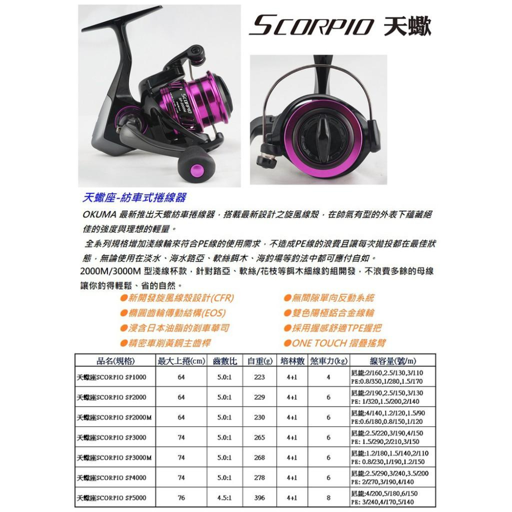 (鴻海釣具企業社)Spinning- 天蠍座SCORPIO  紫色-5BB 紡車捲線器 (尺寸內詳)-細節圖4