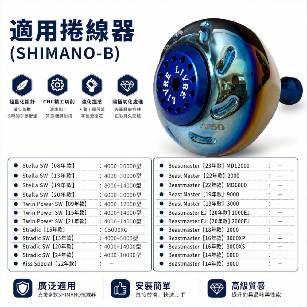 中壢紅海釣具【LIVRE】日本改裝握丸 EP50 大物捲線器 電動捲線器 手把改裝 捲線器改裝握丸-規格圖10