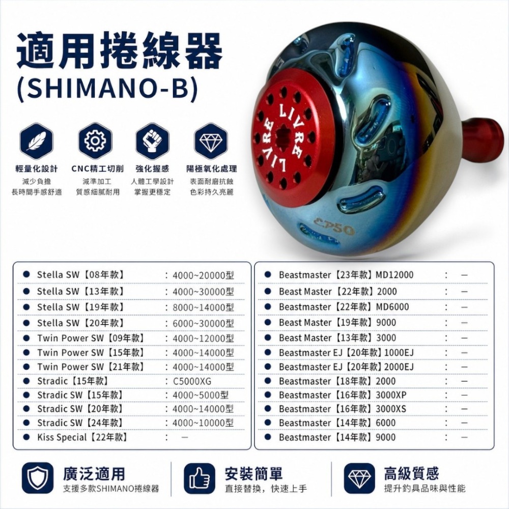 中壢紅海釣具【LIVRE】日本改裝握丸 EP50 大物捲線器 電動捲線器 手把改裝 捲線器改裝握丸-規格圖10