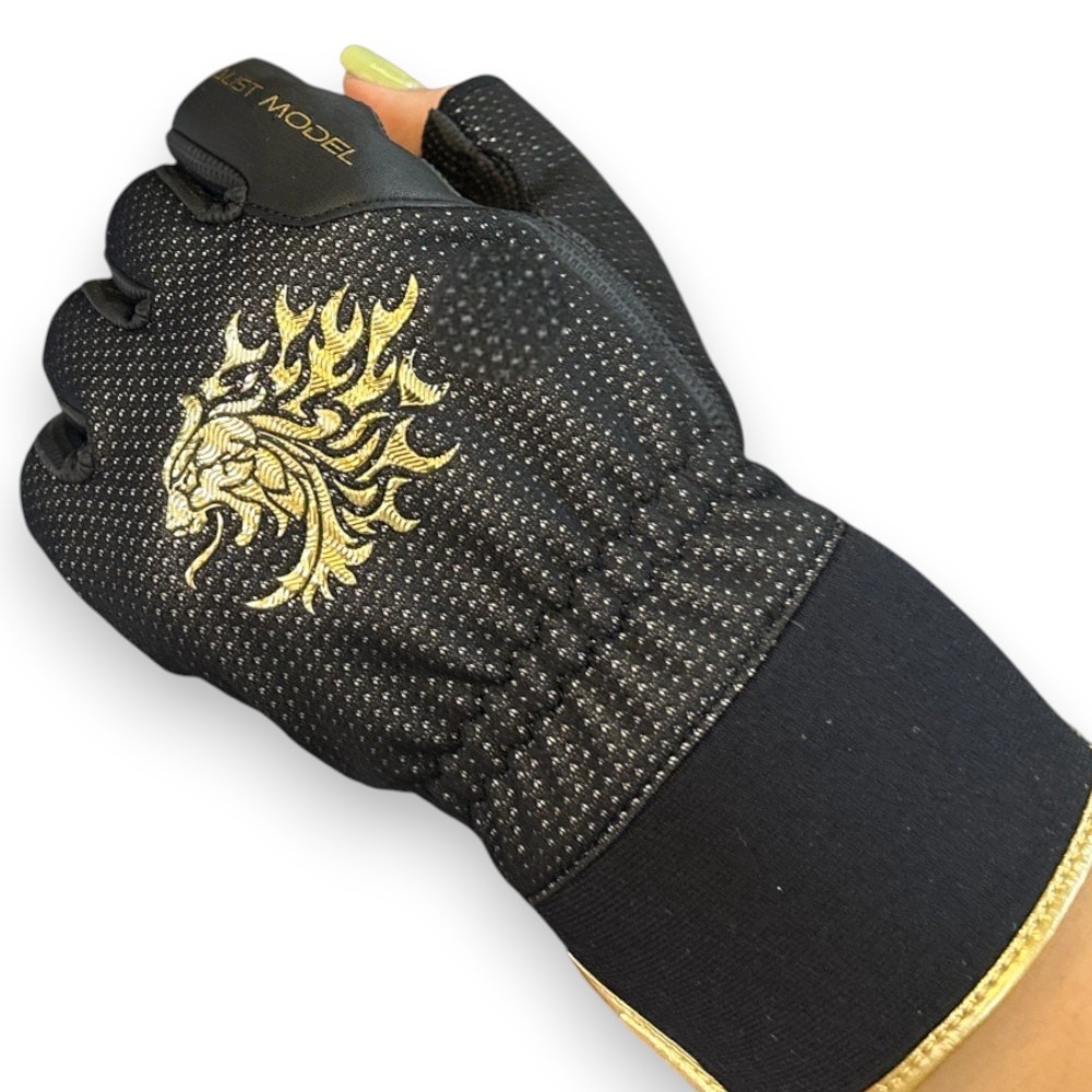 中壢紅海釣具【SUNLINE】SUG-199 黑色 x 獅子金5指釣魚手套-細節圖4