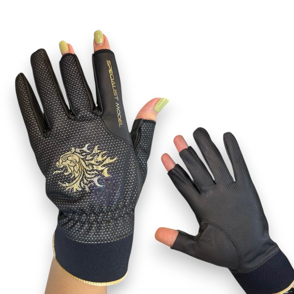 中壢紅海釣具【SUNLINE】SUG-237 黑色 x 獅子金3指釣魚手套-細節圖5