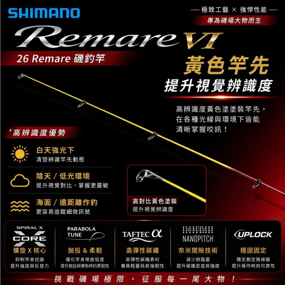 中壢紅海釣具【SHIMANO】Remare、磯釣竿、磯竿、V／VI、5.2M、3號／3.5號 大物竿 海釣竿 磯釣 海釣-細節圖5
