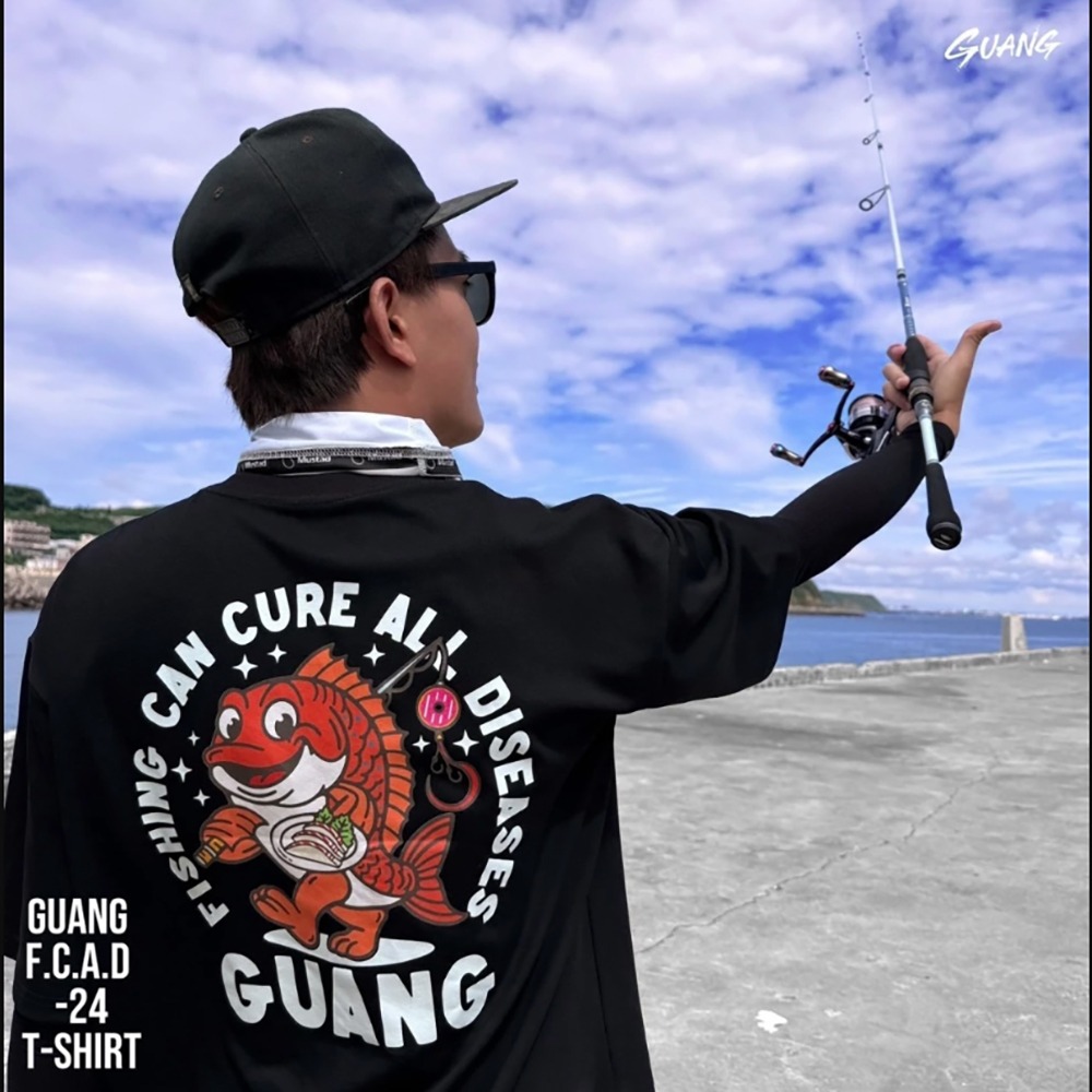 中壢鴻海釣具【謝洸俠x尼德】 GUANG 24 T-SHIRT 生猛海底撈 真鯛 機能科技棉 美式復古 落肩短T 短袖-細節圖5