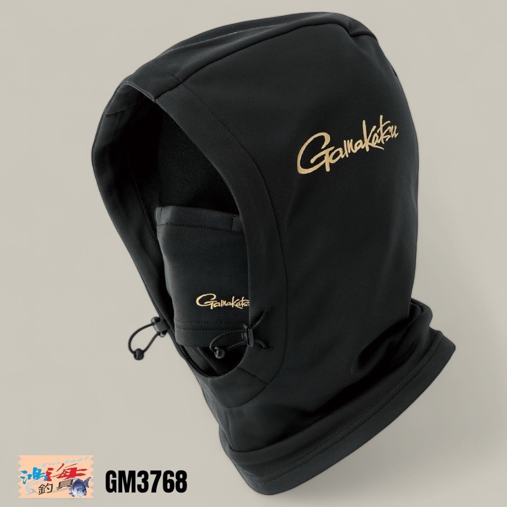中壢鴻海釣具【gamakatsu】 GM-3768 黑色透氣連帽保暖脖圍 F (24年秋冬款)-細節圖2