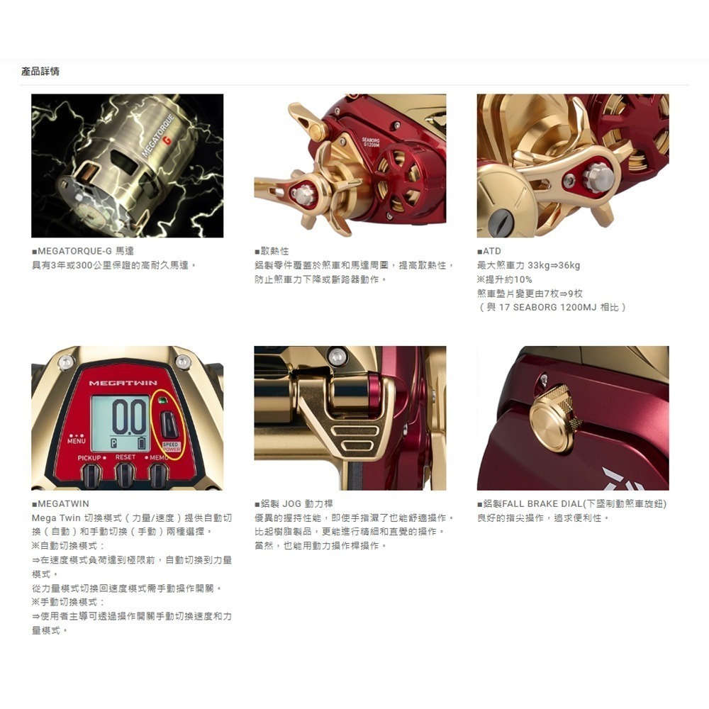 中壢鴻海釣具【DAIWA】 SEABORG G1200M 電動捲線器(24年款)-細節圖3