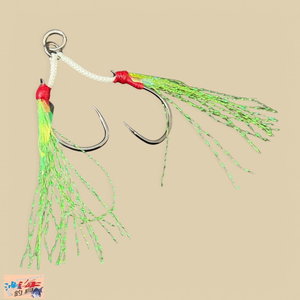 中壢鴻海釣具【Mustad】 YAMAGAMI 微鐵專用鉤組-綠毛-細節圖6