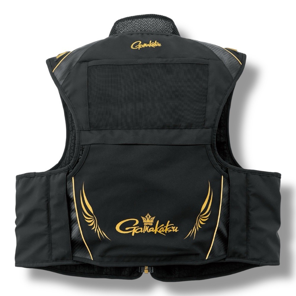 中壢鴻海釣具【gamakatsu】 GM-2329 黑色×金色半網狀釣魚背心 (25年款) GM2329-細節圖2