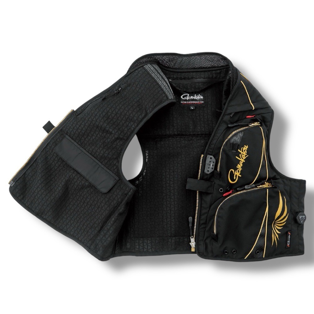 中壢鴻海釣具【gamakatsu】 GM-2329 黑色×金色半網狀釣魚背心 (25年款) GM2329-細節圖3
